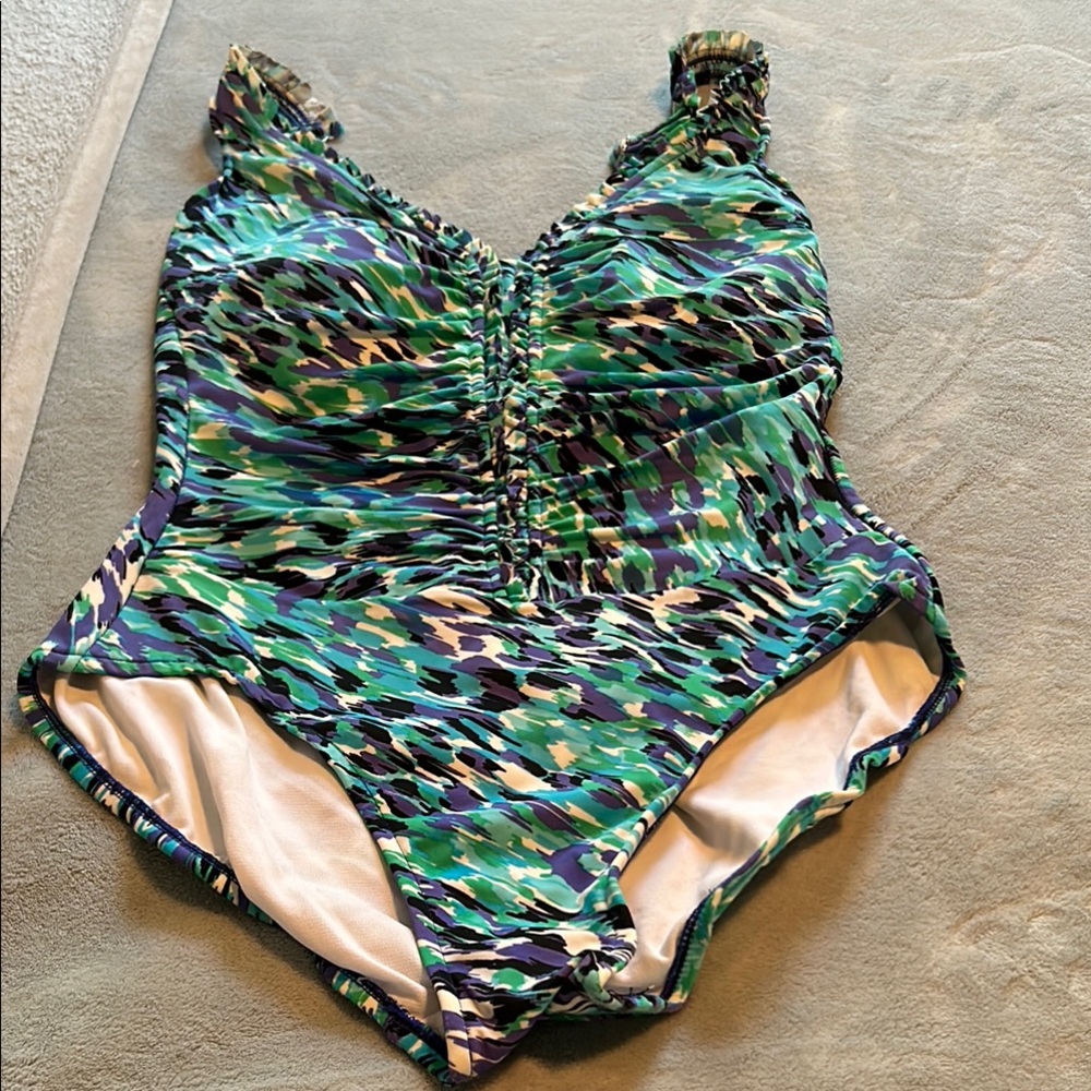 One-Piece Swimsuit - Green and Blue